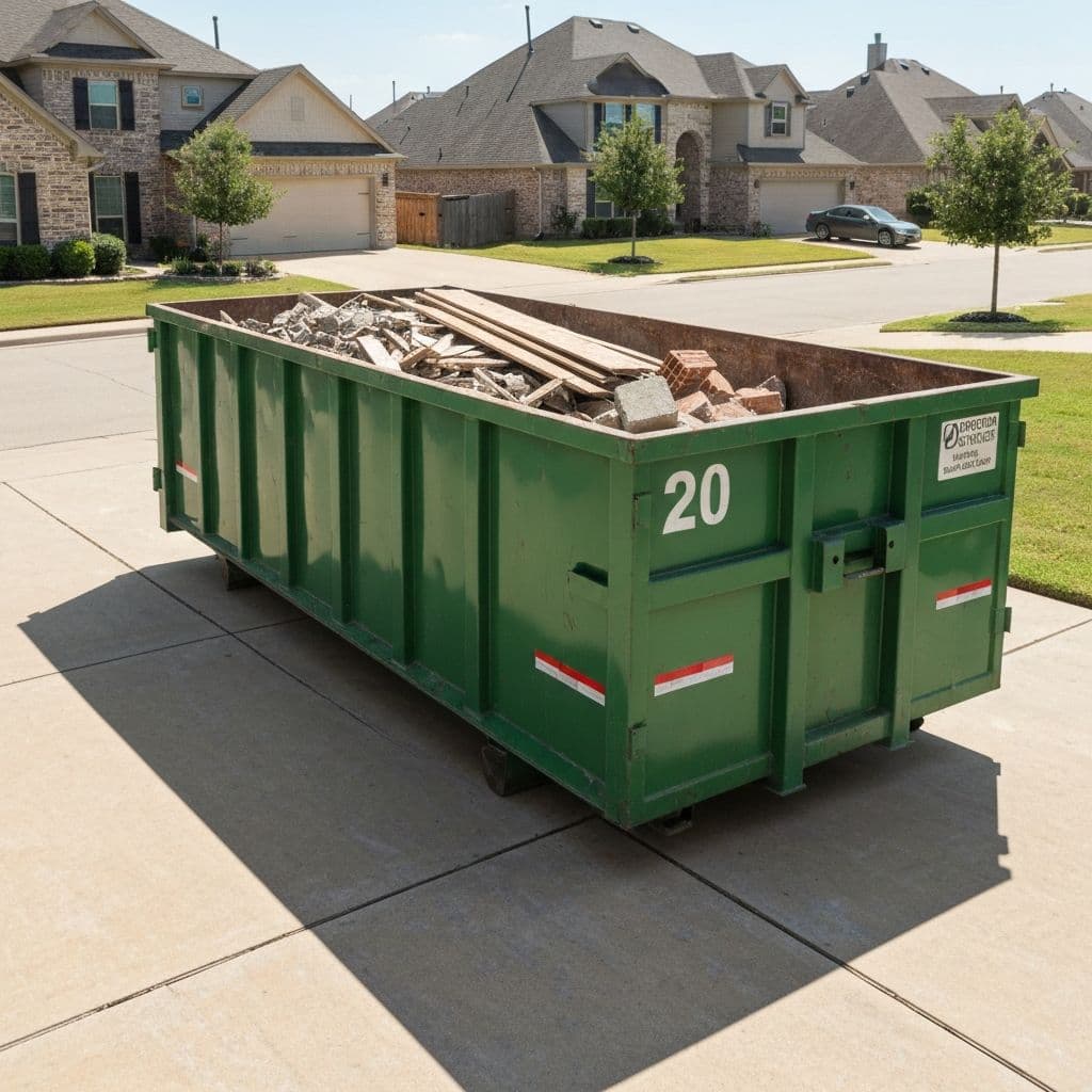 Roll-off dumpster on a residential driveway